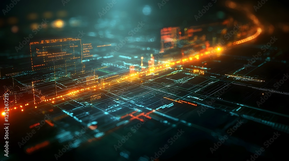 Poster glowing pathway of data analysis highlighting the intricate process of machine learning and data dri