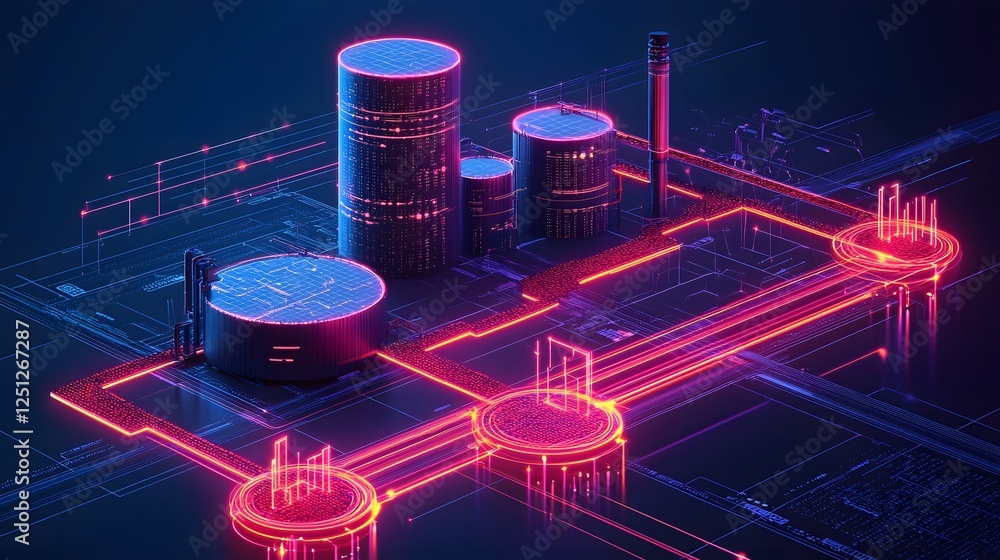 Poster glowing futuristic data analysis pathway highlighted through an illuminated network of digital conne