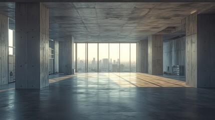 Fototapeta premium Sunrise cityscape view from empty modern concrete office