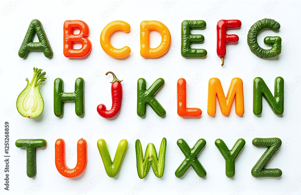 Aufkleber Isolated Vegetable Letters Arranged Alphabetically On A Clean White Background For A Clear And Easy Visual Identification System. 00001