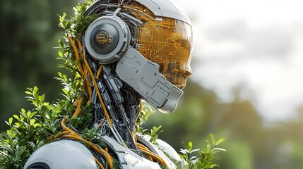 Innovative AI powered technology seamlessly integrating with organic patterns and textures representing the harmony between machine learning and the natural world