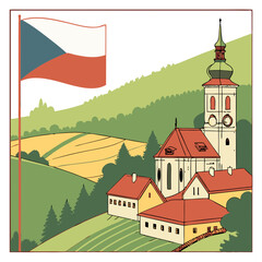 Naklejka premium vector illustration of Czech Village