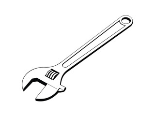 Black and white adjustable wrench illustration for tools and construction branding