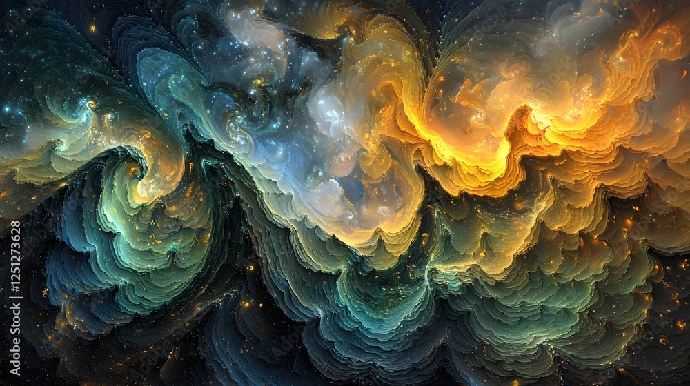 Poster captivating abstract fractal visuals symbolizing the power and complexity of cutting edge machine le