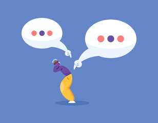 bullying concept. getting negative comments, teasing, criticism. offensive and bullying chat. illustration of a man being attacked by comments. bully victim. flat style design. elements