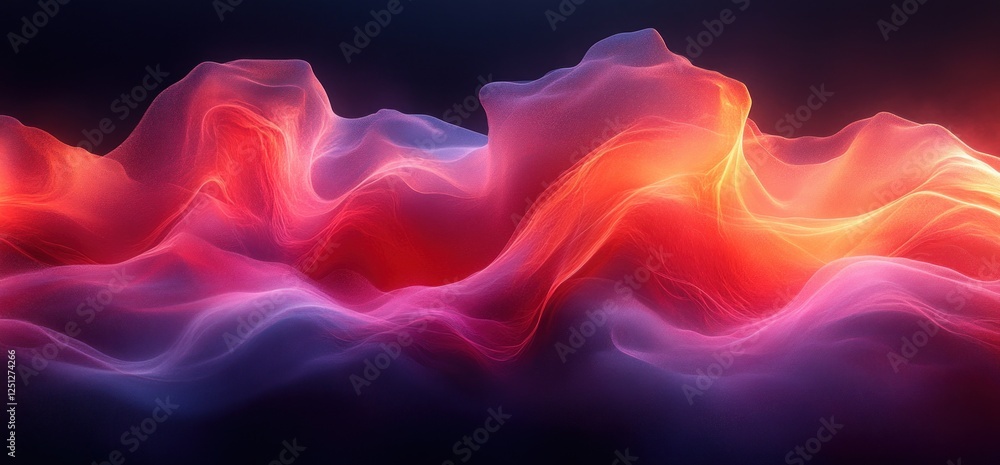 Poster dynamic abstract wave poster design with gradient colors red gray black glowing background