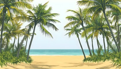 Tropical Beach Scene Palm Trees Sand Ocean