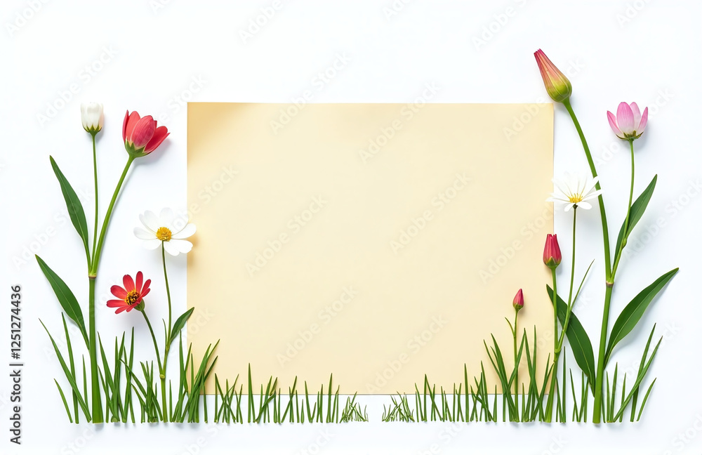 Poster Notes Made From Grass And Flowers Are Isolated On A White Background With A Simple And Minimalist Design Aesthetic. 00001