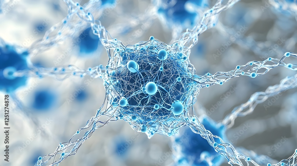 Poster intricate connections of a neural network in close up view detailed microscopic visualization of the