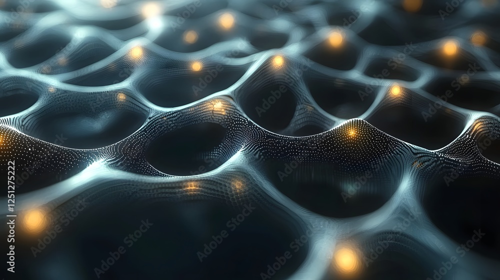 Poster visually stunning digital of a dynamic neural network with luminous nodes and connections set agains