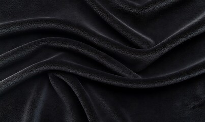 Rich black velvet fabric texture showcasing deep folds, perfect for design and textile applications.