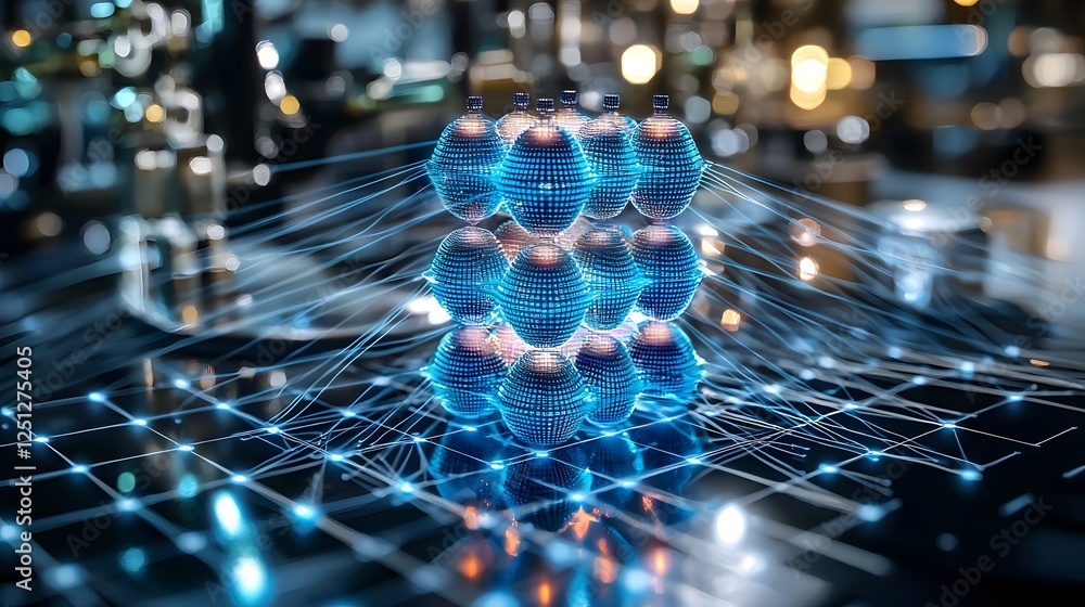 Poster futuristic digital matrix visualization representing the layers and connections of a neural network 