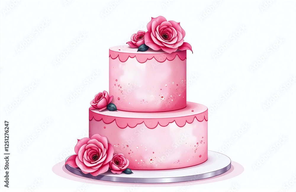 Poster pink watercolor wedding cake isolated on a clean white background creating a visually appealing desi
