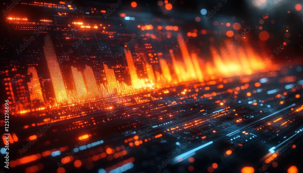Poster Futuristic Sound Wave Visualization with Vibrant Neon Colors and Geometric Patterns