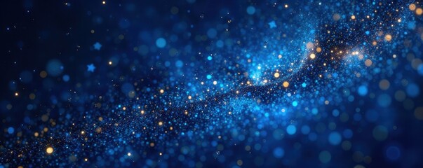 Obraz premium Starry Night Sky with Navy Blue and Gold Accents, Cosmic Glitter Effect, glitter, navy blue, starry night sky