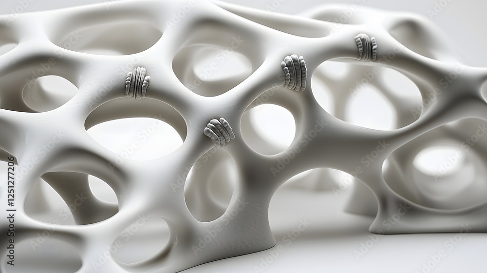 Poster captivating 3d digital design showcasing an abstract organic sculpture of an interconnected neural n