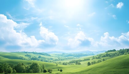 Fototapeta premium Sunny Day Rolling Green Hills Landscape