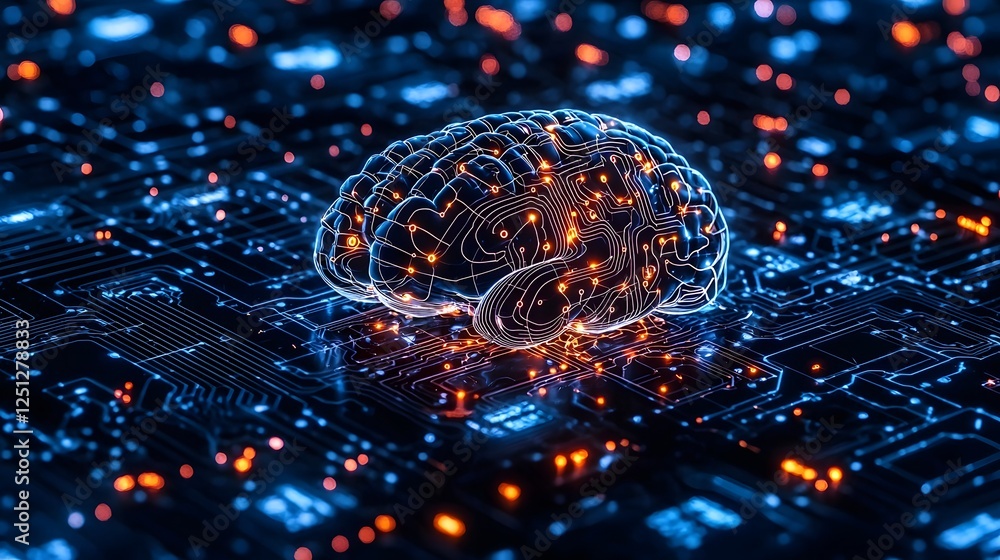 Poster captivating digital art showcasing a high tech neural network interface glowing and pulsating within