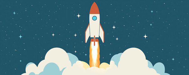 Rocket launch adventure outer space digital art cosmic landscape bird's-eye view exploration theme