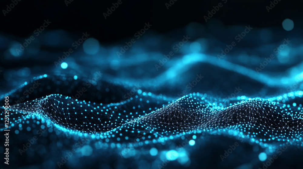 Aufkleber mesmerizing digital landscape of glowing blue waves, representing data flow and connectivity. intric