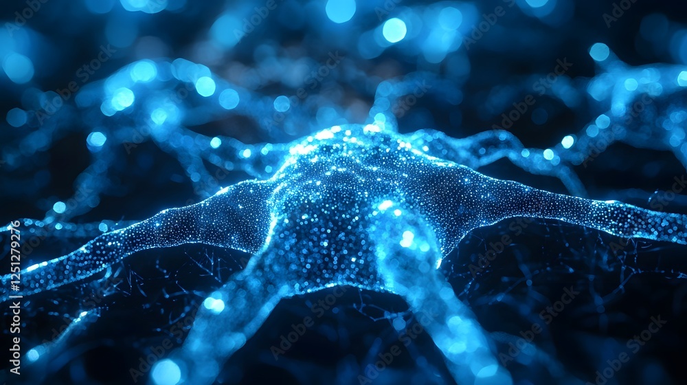 Poster luminous neural network inspired abstract digital art with glowing shimmering and scintillating effe