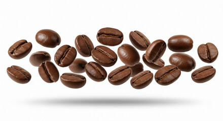 Naklejka premium Isolated Coffee Beans in Mid-Air – PNG Background