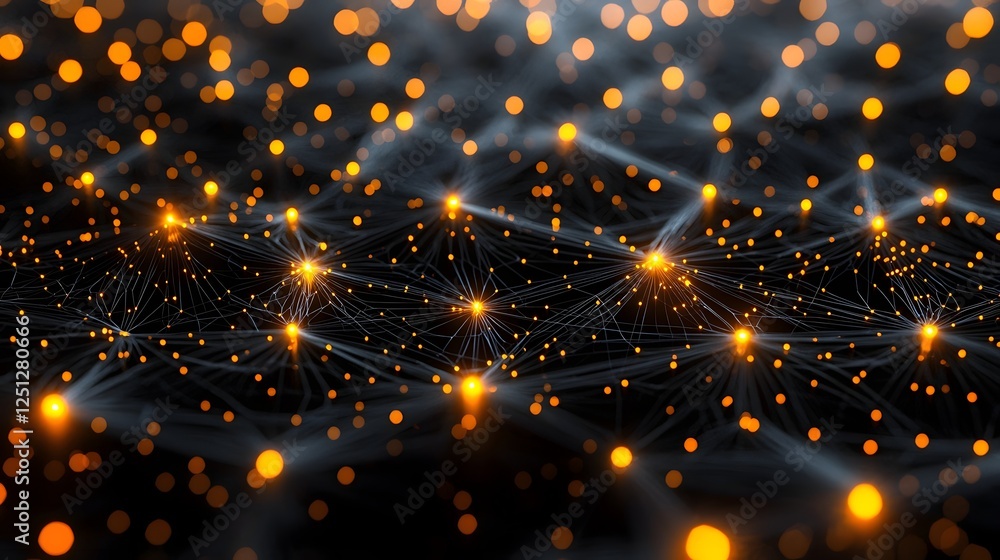 Poster glowing neural network abstract with dynamic connections and nodes futuristic representation of deep