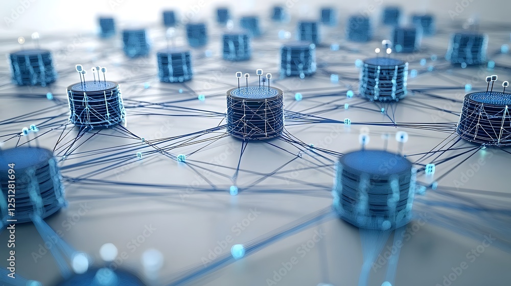 Poster abstract digital visualization of interconnected layers representing the complex structure and proce