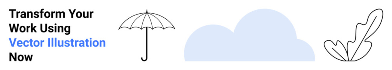 Umbrella, cloud, and leaf in a minimalist style. Perfect for weather concepts, nature themes, creative designs, environmental awareness, protection concepts, simplicity branding flat landing page