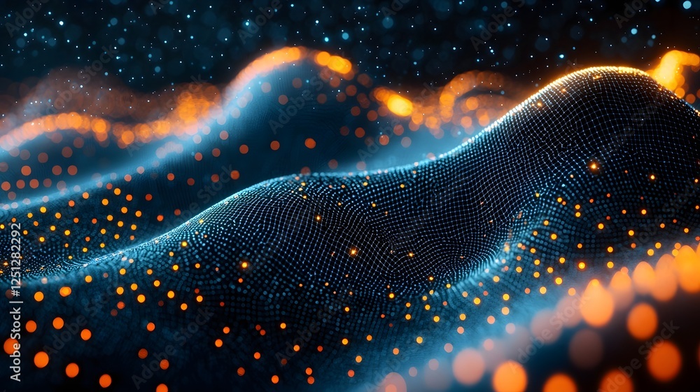 Poster futuristic and abstract digital landscape featuring a dynamic fractal pattern with luminous swirls g