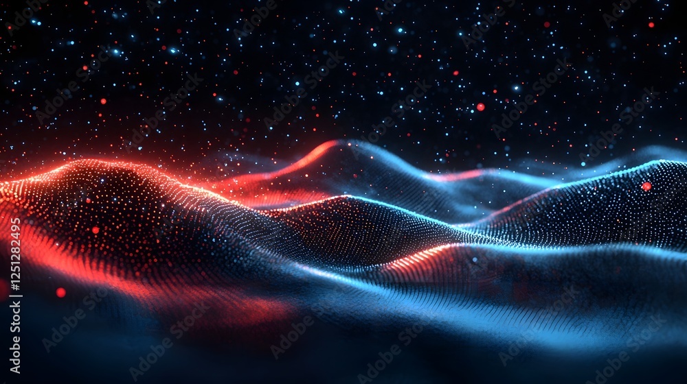 Poster vibrant and futuristic abstract visualization of ai powered innovation with flowing digital particle