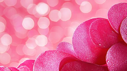 Fototapeta premium Pink glitter petals bokeh background; Valentine's, greeting card