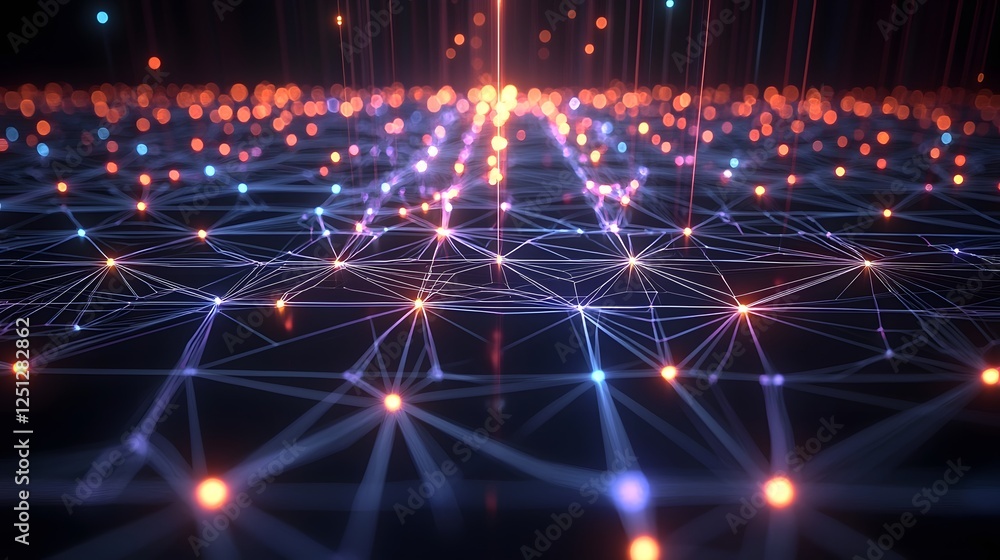 Poster glowing intelligence neural network visualization with vibrant aesthetic abstract digital technology