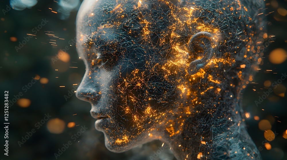 Poster visually captivating digital artwork depicting a futuristic system driven by deep learning visual ef