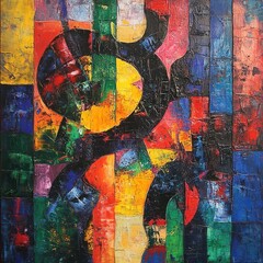 Fototapeta premium Abstract colorful oil painting, gallery wall, vibrant texture, modern art, home decor