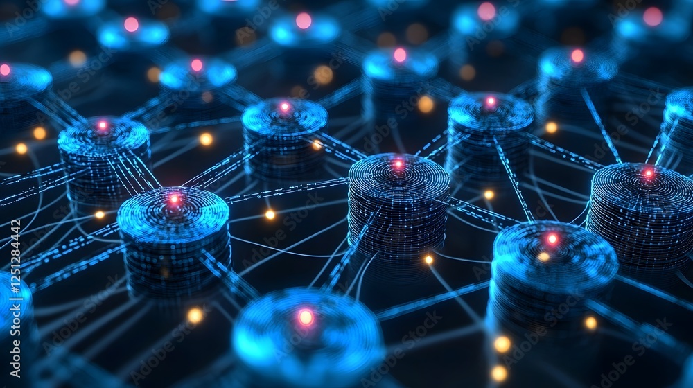 Poster luminous neural network layers in a deep learning representation abstract digital background showcas