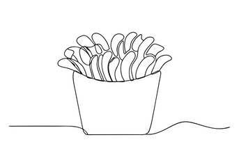 Continuous One Line French Fries Drawing | Minimalist Fast Food Vector Illustration