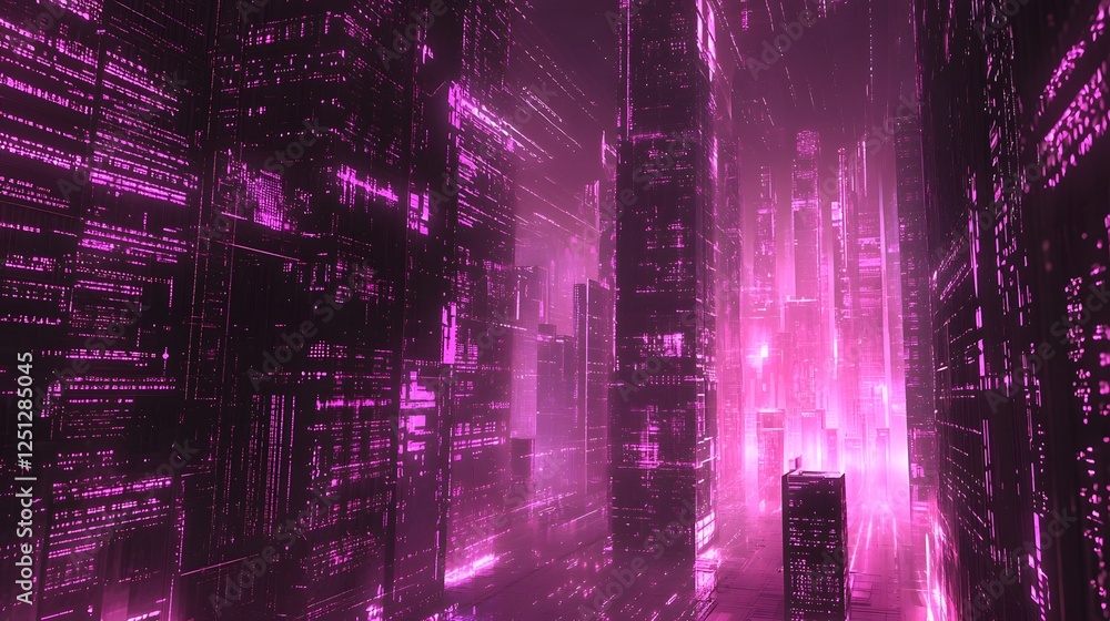 Poster complex algorithms powering futuristic deep learning visualization in neon luminous matrix intricate