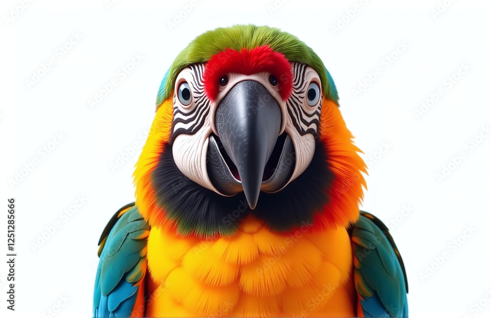 Leinwandbilder surprised colorful parrot with huge eyes isolated on white background, a funny portrait generated by