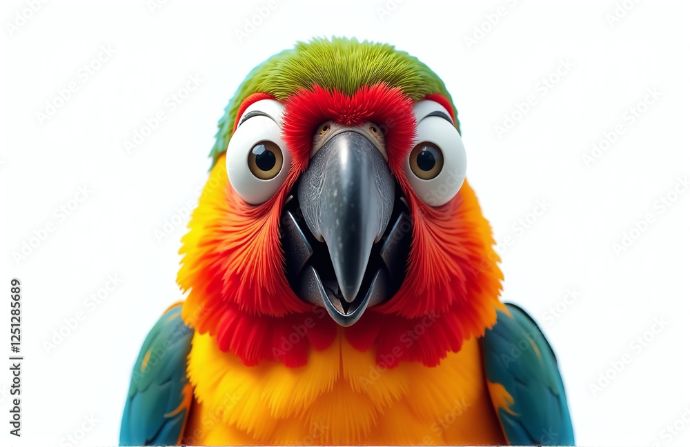 Aufkleber Surprised Colorful Parrot With Huge Eyes Isolated On White Background, A Funny Portrait Generated By An Artificial Intelligence Algorithm. 00002