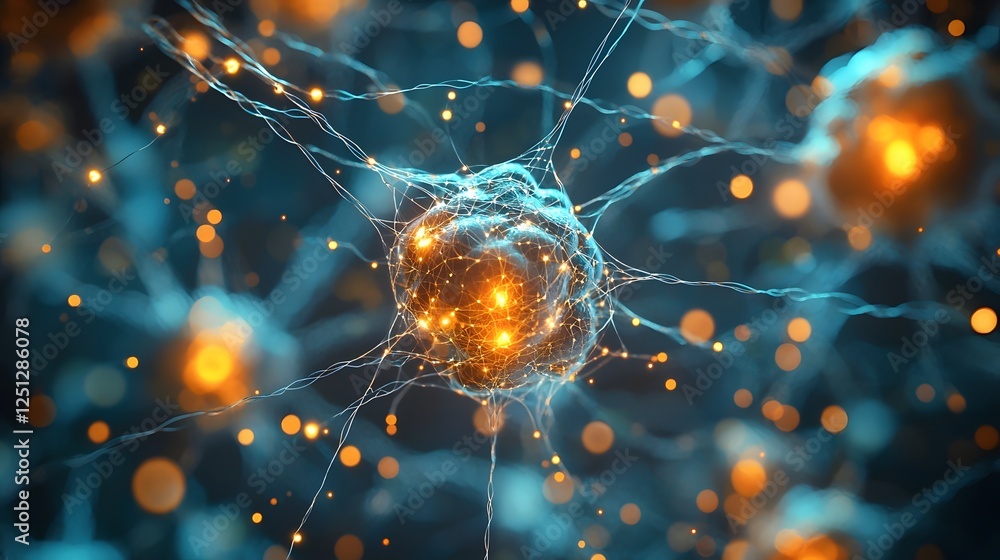 Poster visualization of an interconnected neural network with glowing nodes and edges representing the comp