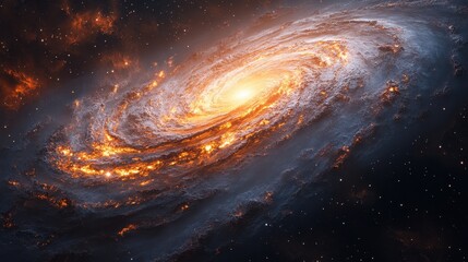 Fiery spiral galaxy, cosmic dust, space background, science fiction, astronomy