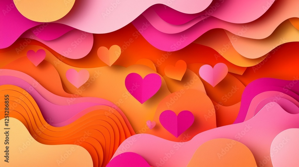 Poster valentine mockup card minimalist design. layered paper hearts cascade of affection symbolic romance 