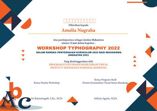  certificate of participation for a workshop on typography