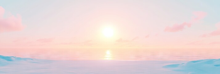 Obraz premium Pastel sunset over calm ocean, peaceful cloudscape, serene nature. Wallpaper, website