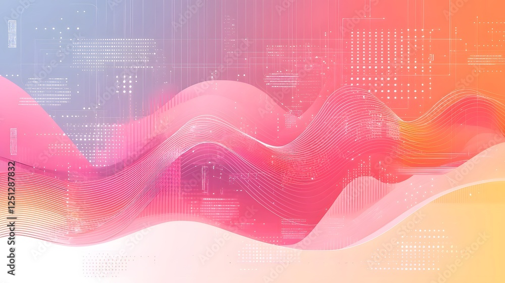 Poster abstracted digital landscape with dynamic data driven neural network patterns and vibrant color grad