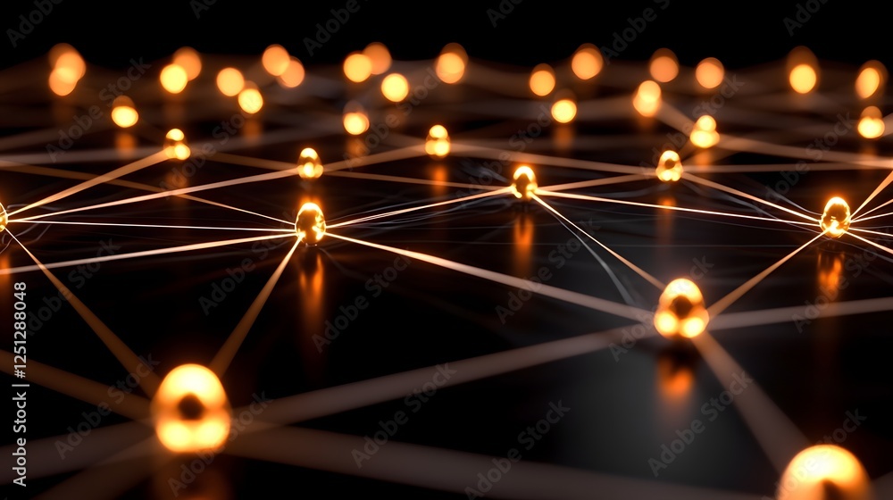 Poster visually striking image depicting a complex network of interconnected nodes with glowing lines in a 