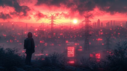 Futuristic Cityscape Power Grid Interface Analyzing Energy Consumption Market Trends Data Visualization and Price Graphs