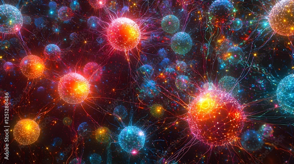 Poster illuminating digital nodes visualizing the synergistic flow of intelligence computation this captiva