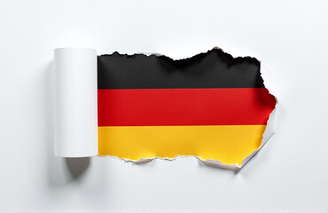 Obraz premium The German Flag Visible Through A Large Tear In The Paper, Symbolizing A Major Breakthrough In History. 00001